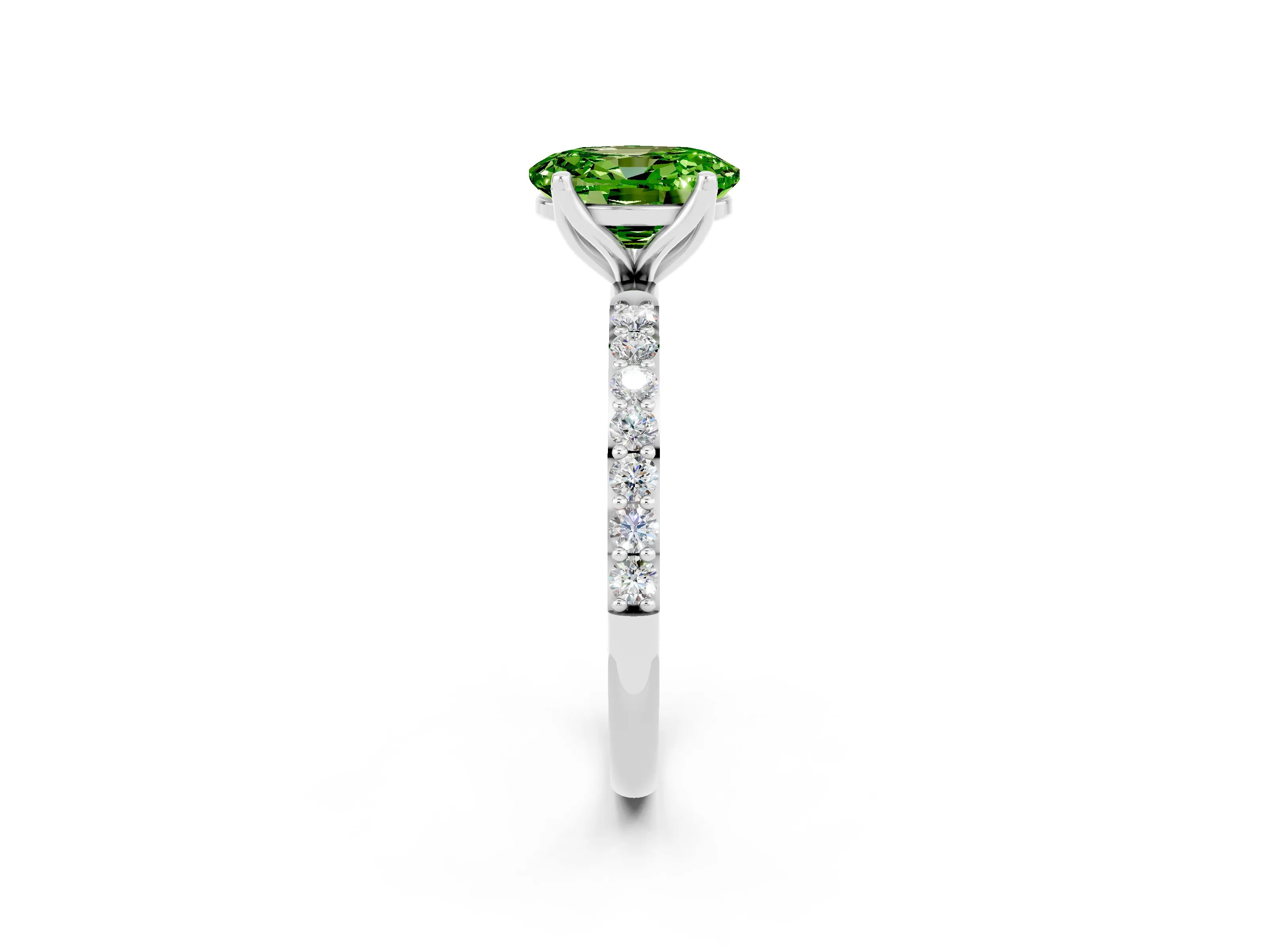 White gold Oval Cut Peridot Solitaire Engagement Ring with Pavé Band and Prong Setting_2