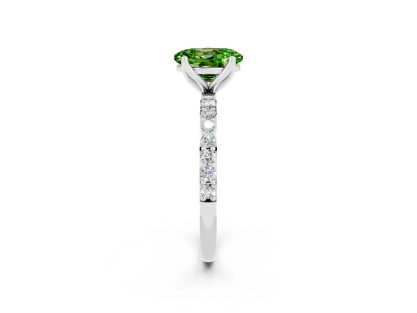 Silver Oval Cut Peridot Solitaire Engagement Ring with Round  Pavé Band and Prong Setting
