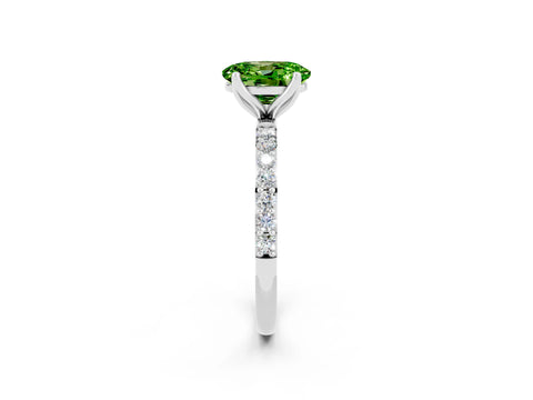 White gold Oval Cut Peridot Solitaire Engagement Ring with Pavé Band and Prong Setting_2