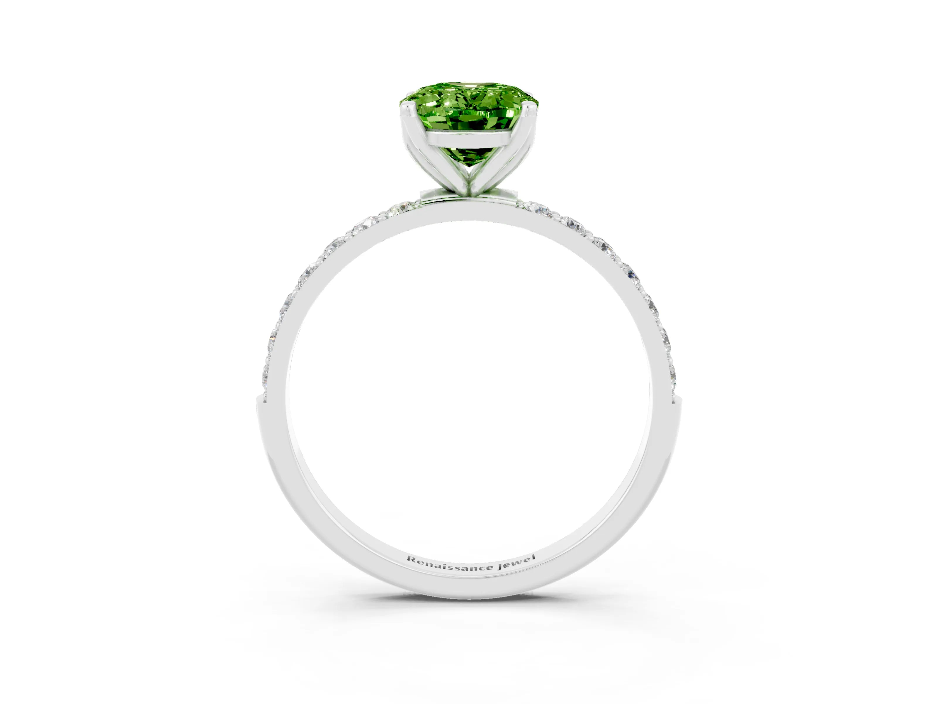 White gold Oval Cut Peridot Solitaire Engagement Ring with Pavé Band and Prong Setting_3
