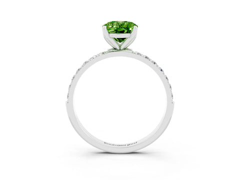 White gold Oval Cut Peridot Solitaire Engagement Ring with Pavé Band and Prong Setting_3