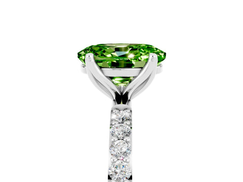 White gold Oval Cut Peridot Solitaire Engagement Ring with Pavé Band and Prong Setting_5