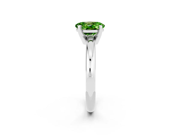 Silver Oval Cut Peridot Solitaire Engagement Ring with Round Band and Four-Prong Setting