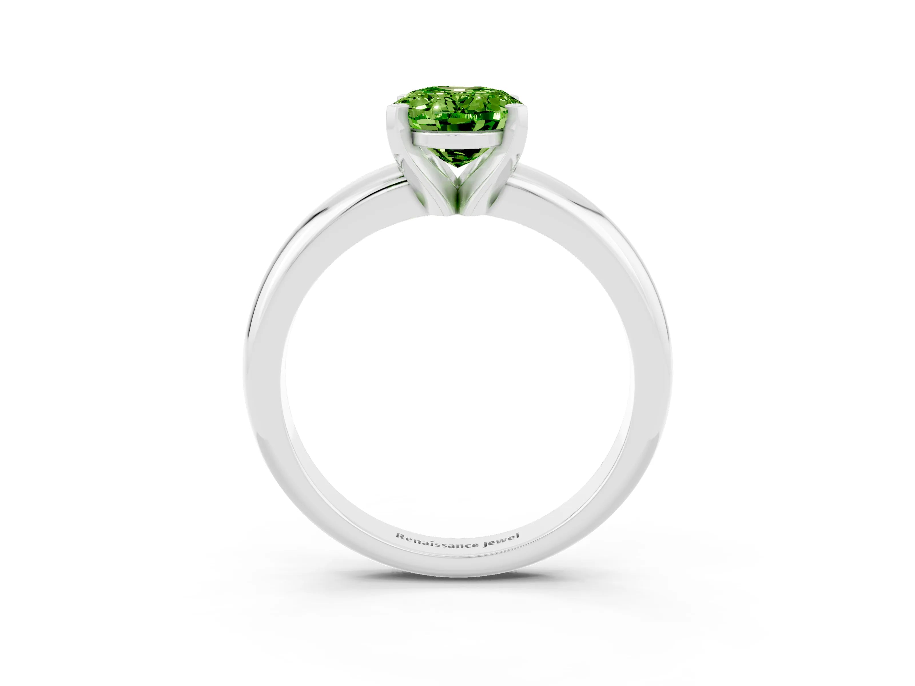 White gold Oval Cut Peridot Solitaire Engagement Ring with Round Band and Four-Prong Setting_3