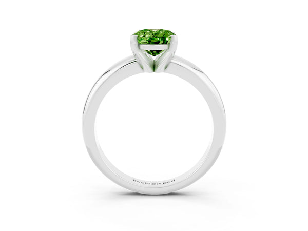 White gold Oval Cut Peridot Solitaire Engagement Ring with Round Band and Four-Prong Setting