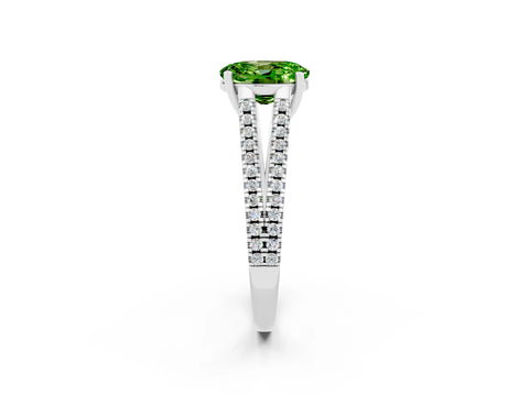 White gold Oval Cut Peridot Solitaire Engagement Ring with Split Shank Pavé Band_2