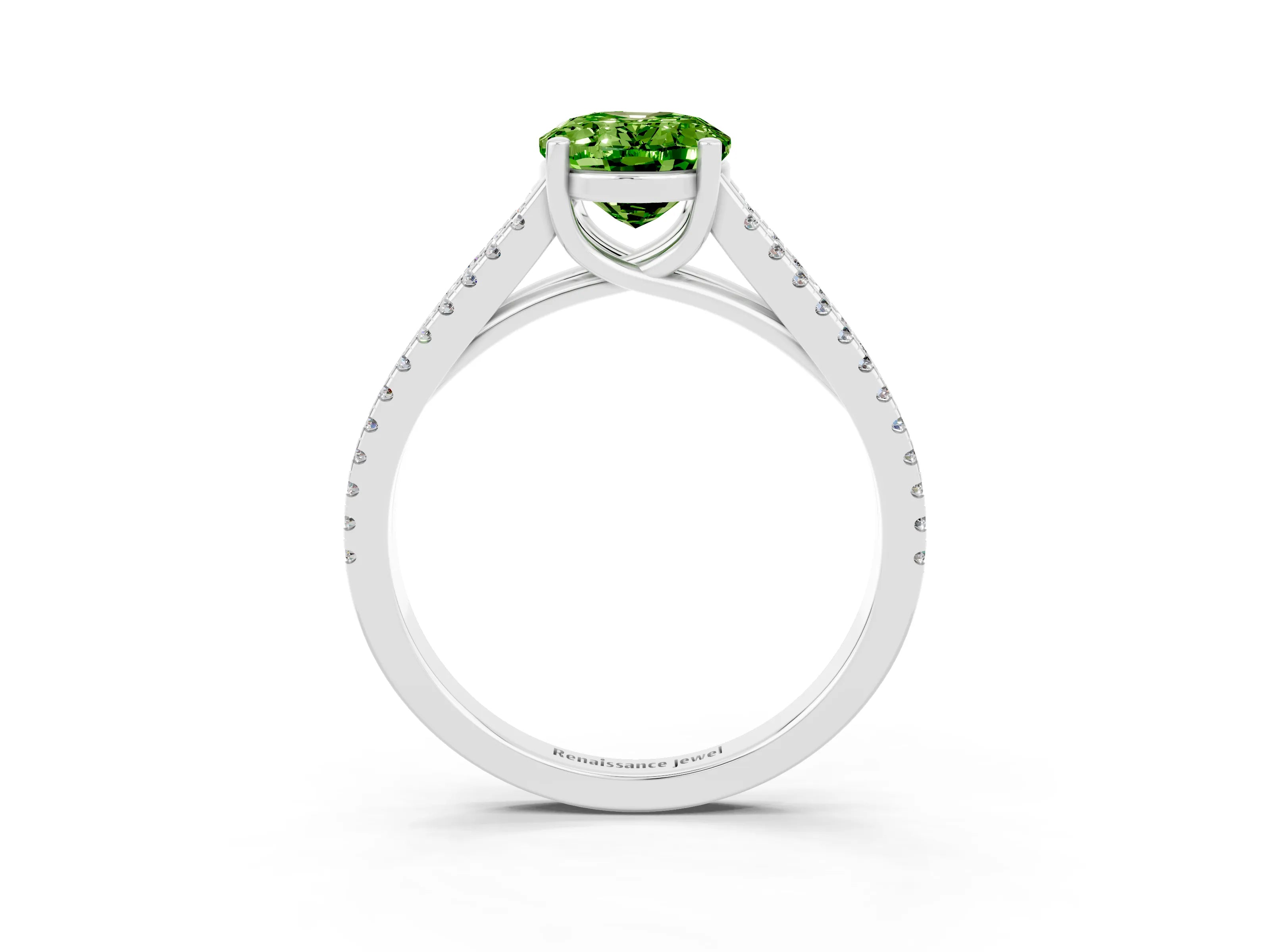 White gold Oval Cut Peridot Solitaire Engagement Ring with Split Shank Pavé Band_3