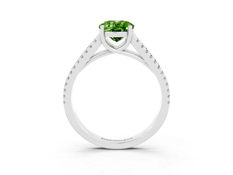 White gold Oval Cut Peridot Solitaire Engagement Ring with Split Shank Pavé Band_3