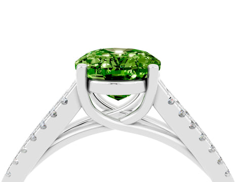 White gold Oval Cut Peridot Solitaire Engagement Ring with Split Shank Pavé Band_4