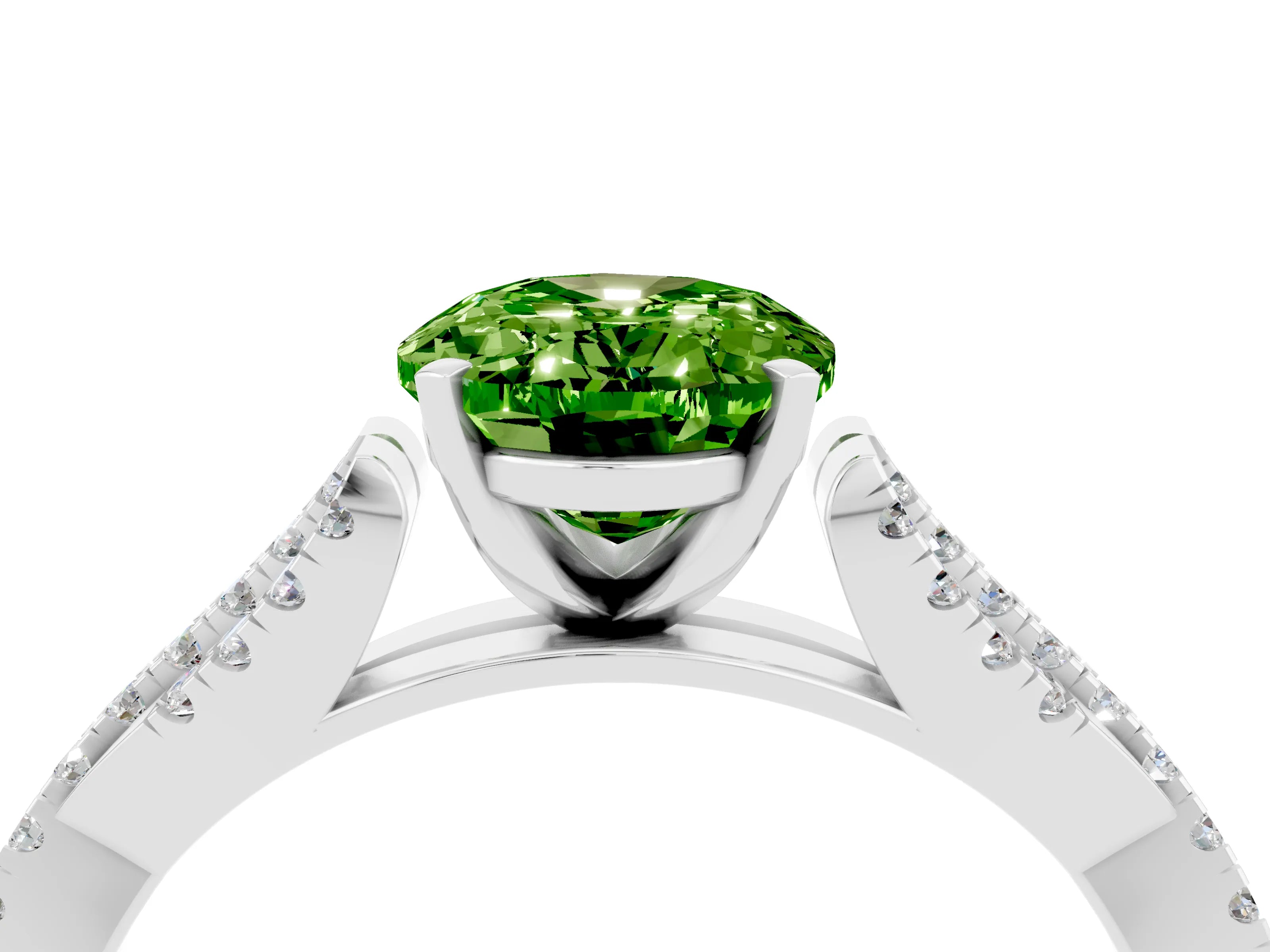 White gold Oval Cut Peridot Solitaire Engagement Ring with Twisted Pavé Band and Four-Prong Setting_4