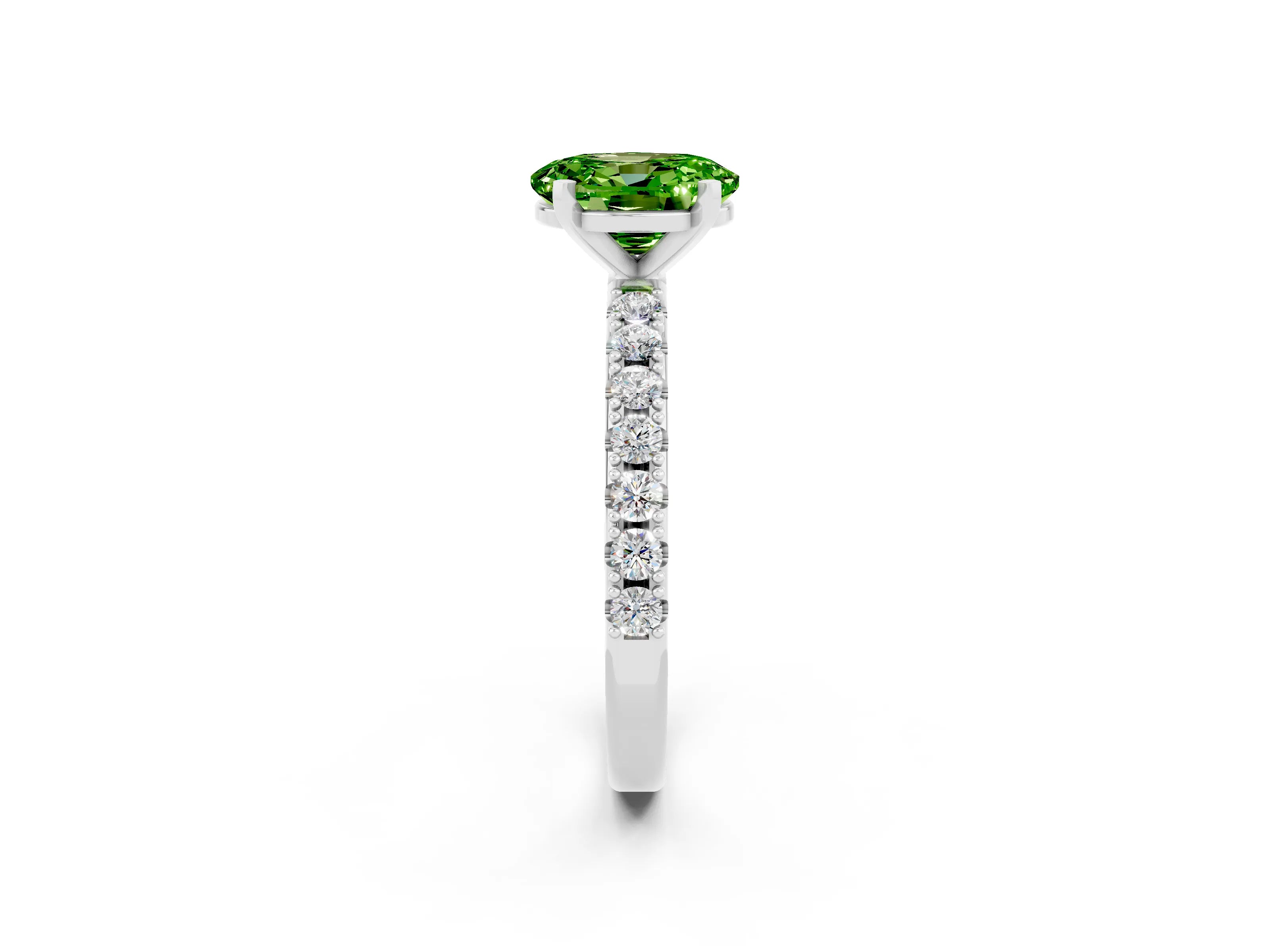 White gold Oval Cut Peridot Solitaire Pavé Band with Four-Prong Setting_2