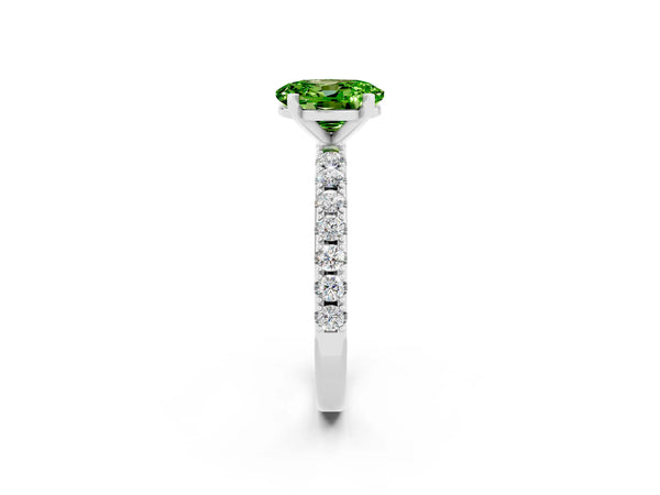 White gold Oval Cut Peridot Solitaire Pavé Band with Four-Prong Setting