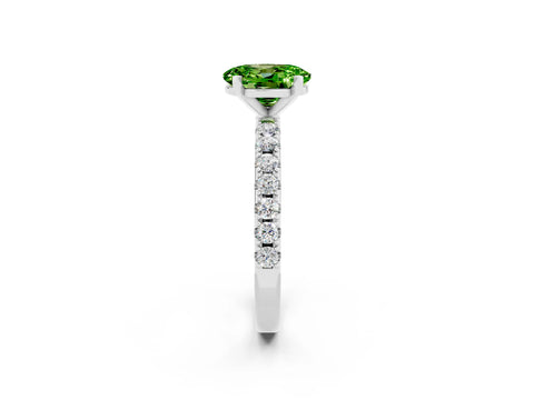 White gold Oval Cut Peridot Solitaire Pavé Band with Four-Prong Setting_2