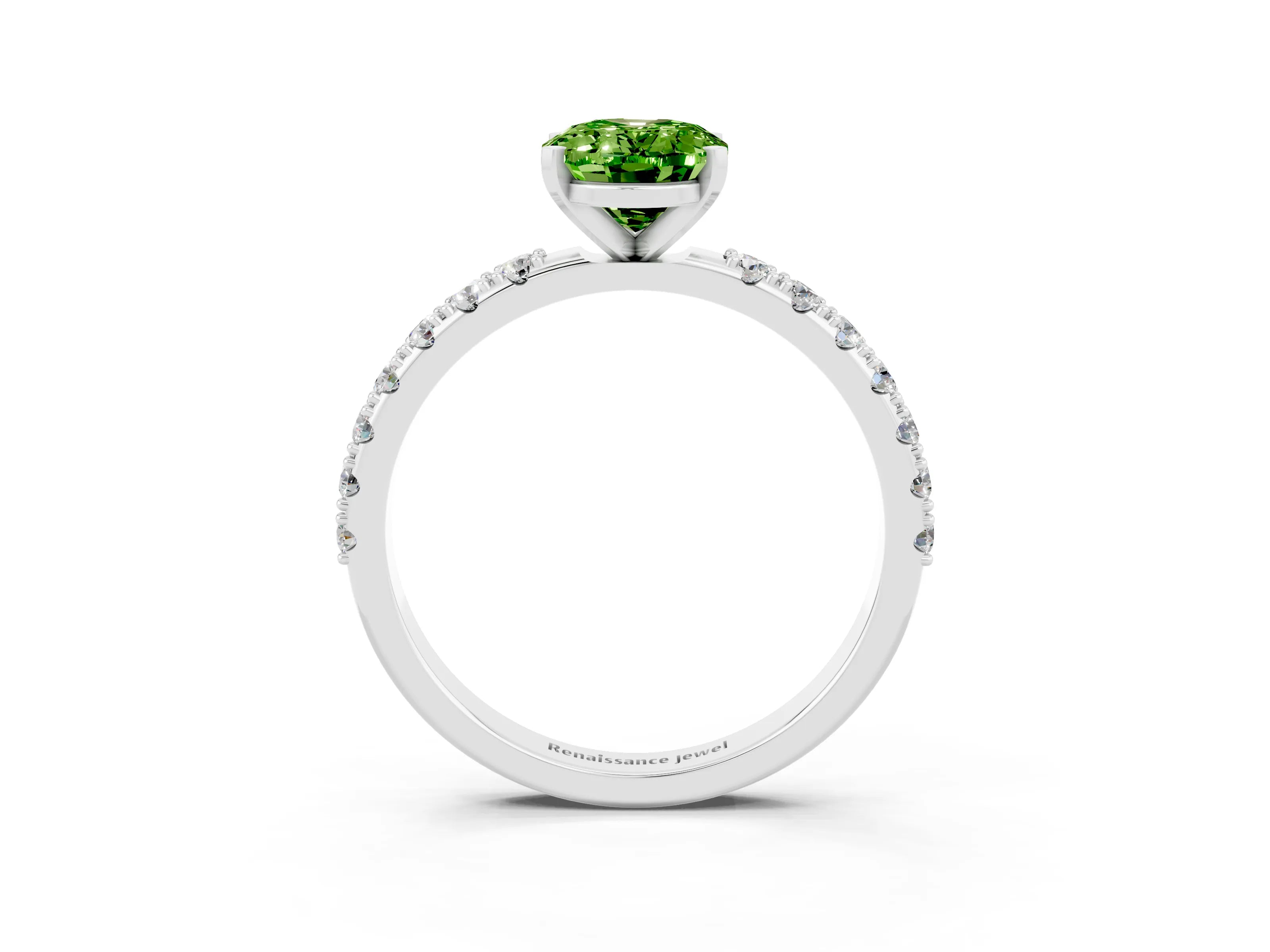 White gold Oval Cut Peridot Solitaire Pavé Band with Four-Prong Setting_3