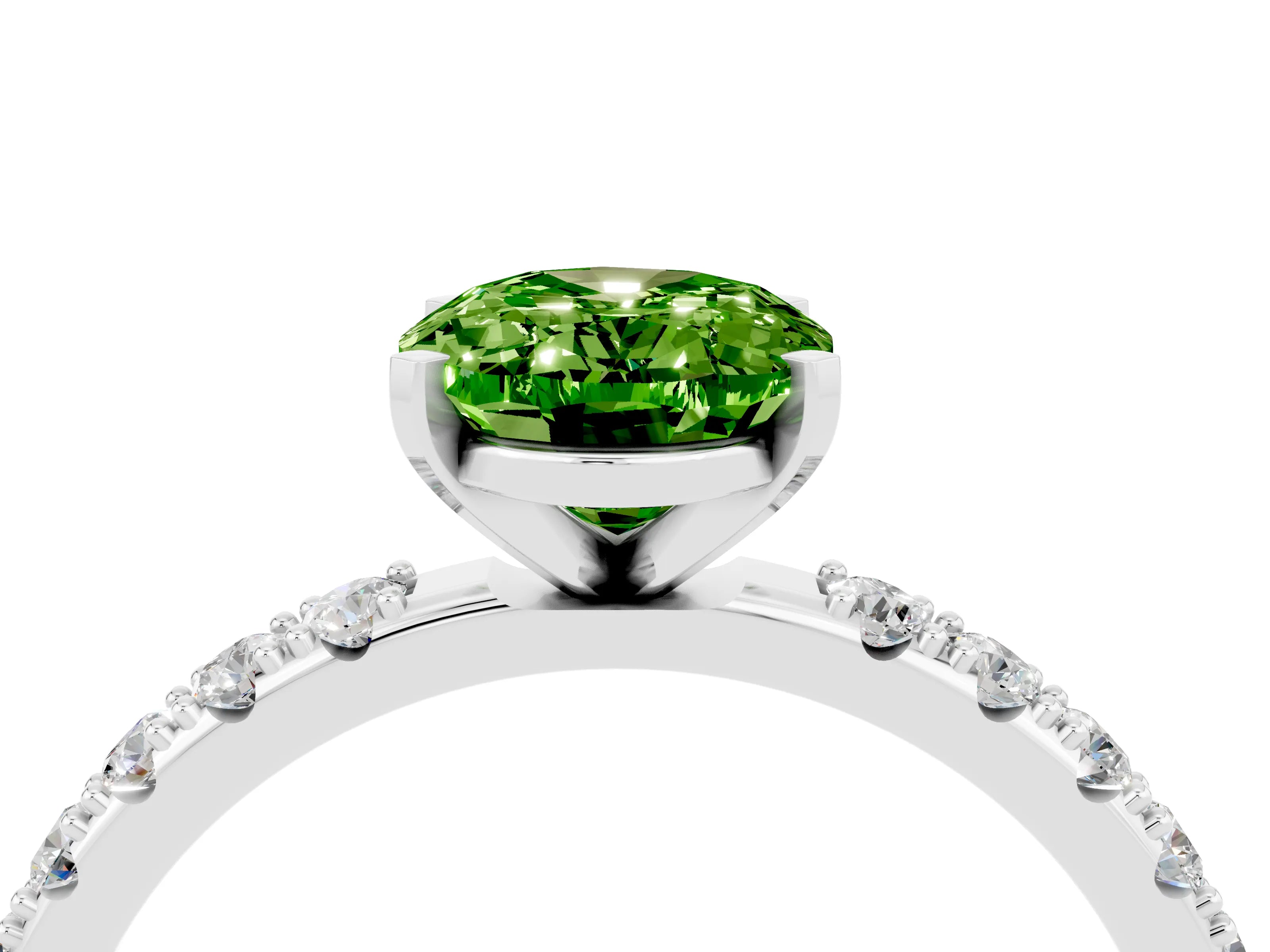 White gold Oval Cut Peridot Solitaire Pavé Band with Four-Prong Setting_4