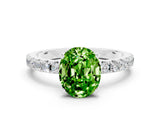 White gold Oval Cut Peridot Solitaire Pavé Band with Four-Prong Setting