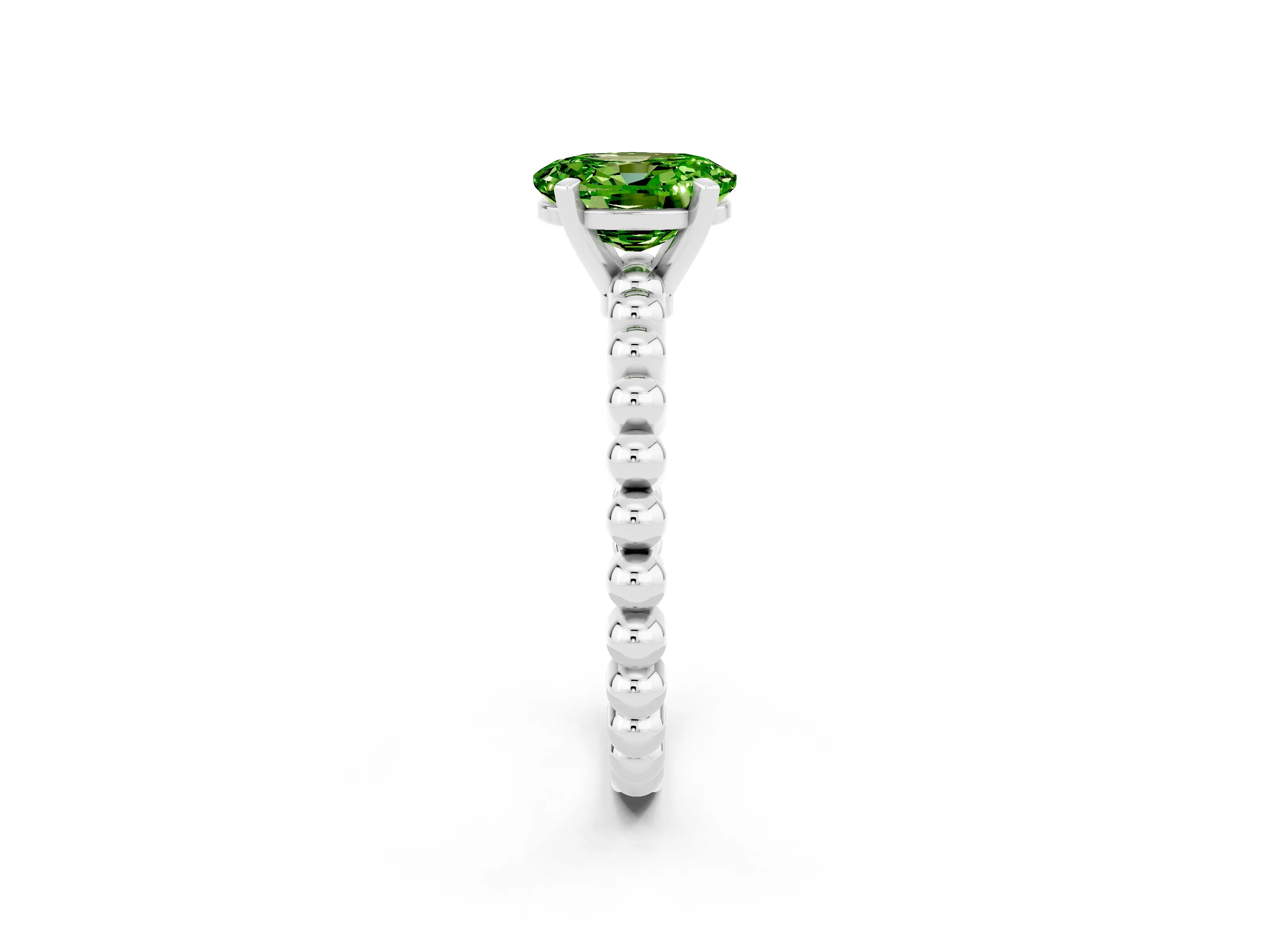 White gold Oval Cut Peridot Solitaire Ring with Beaded Band and Prong Setting_14