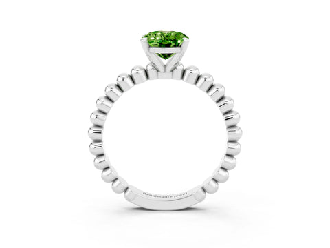 White gold Oval Cut Peridot Solitaire Ring with Beaded Band and Prong Setting_15