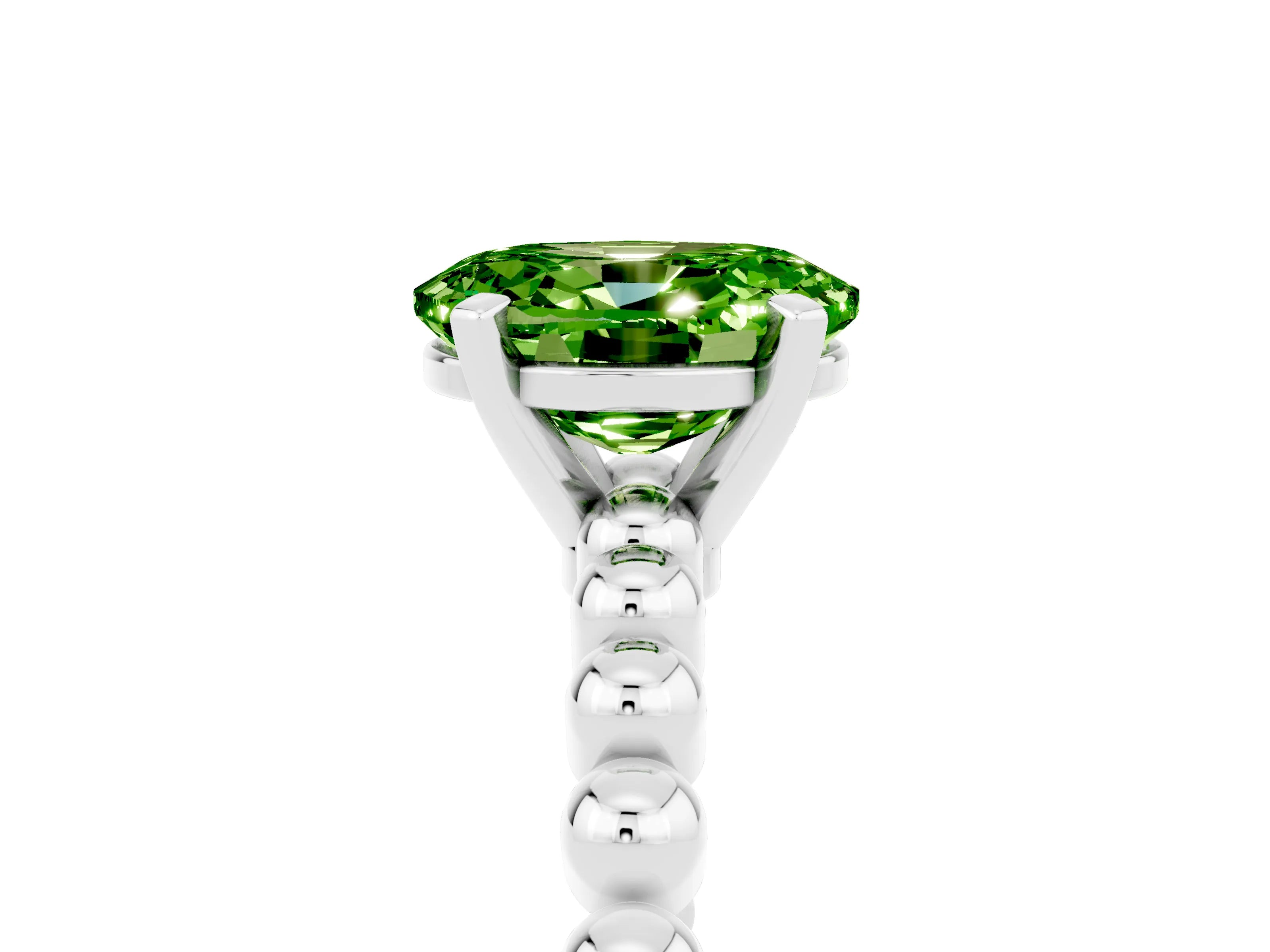White gold Oval Cut Peridot Solitaire Ring with Beaded Band and Prong Setting_17