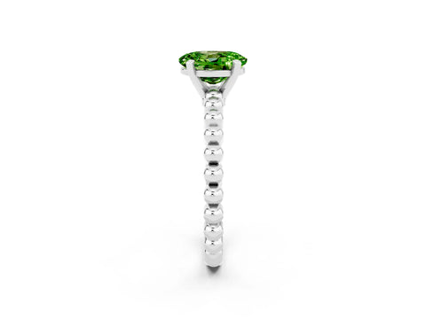 White gold Oval Cut Peridot Solitaire Ring with Beaded Band and Prong Setting_26