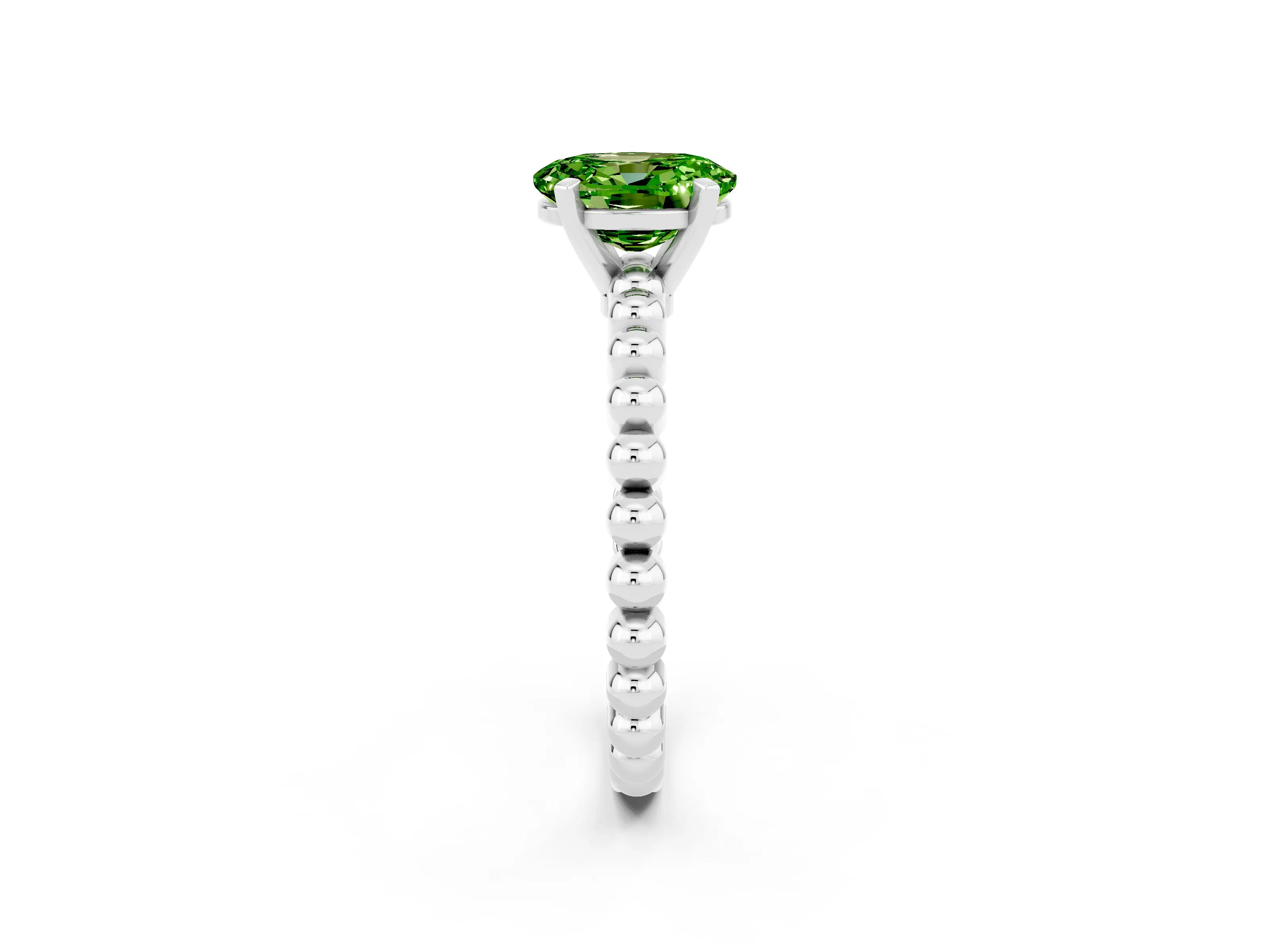 White gold Oval Cut Peridot Solitaire Ring with Beaded Band and Prong Setting_26