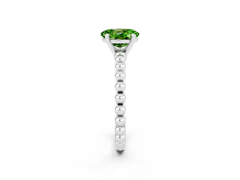 White gold Oval Cut Peridot Solitaire Ring with Beaded Band and Prong Setting_26