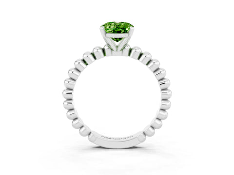White gold Oval Cut Peridot Solitaire Ring with Beaded Band and Prong Setting_27