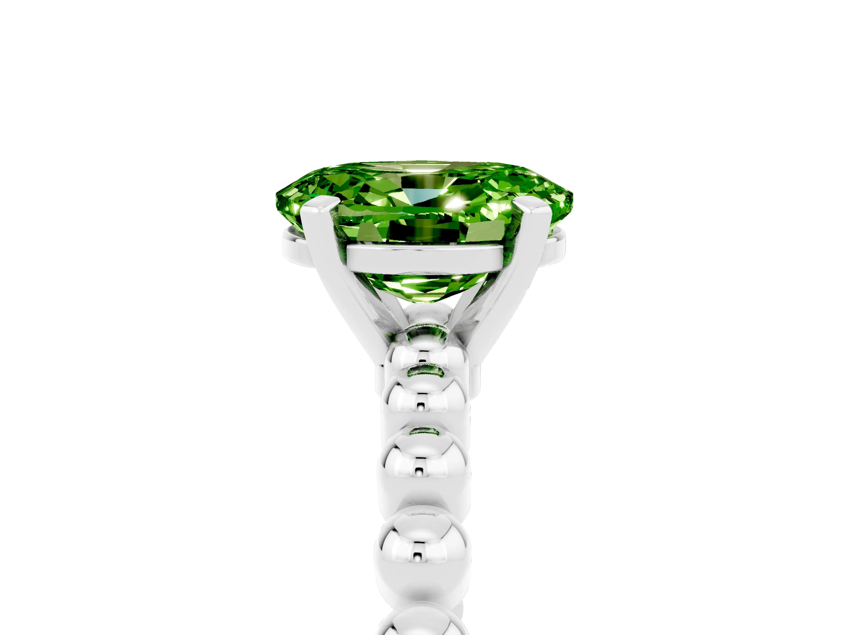 White gold Oval Cut Peridot Solitaire Ring with Beaded Band and Prong Setting_29