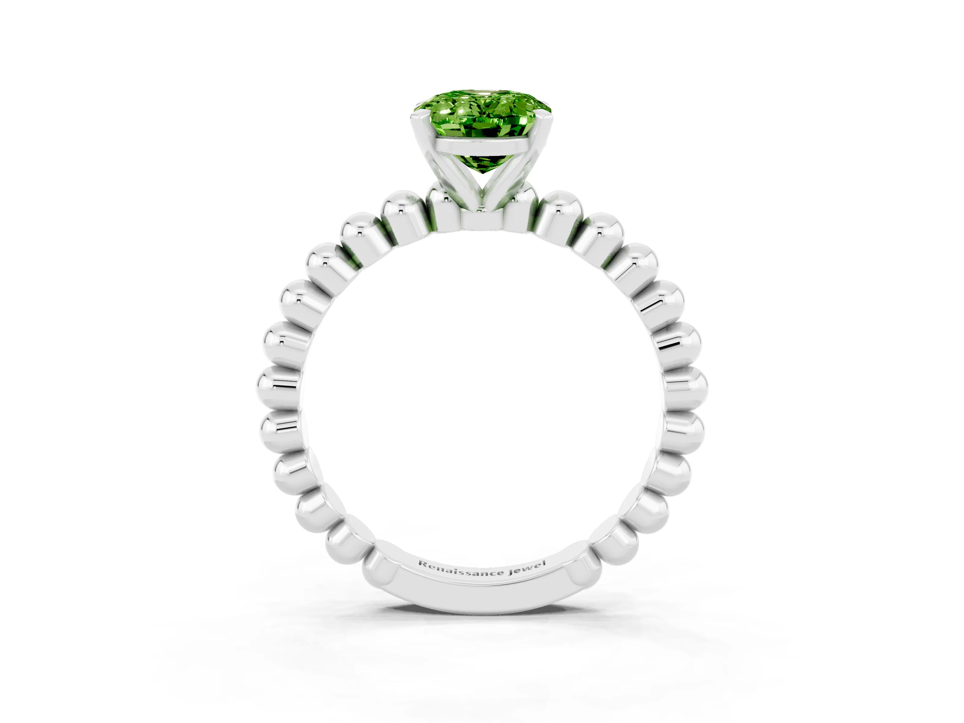 White gold Oval Cut Peridot Solitaire Ring with Beaded Band and Prong Setting_39