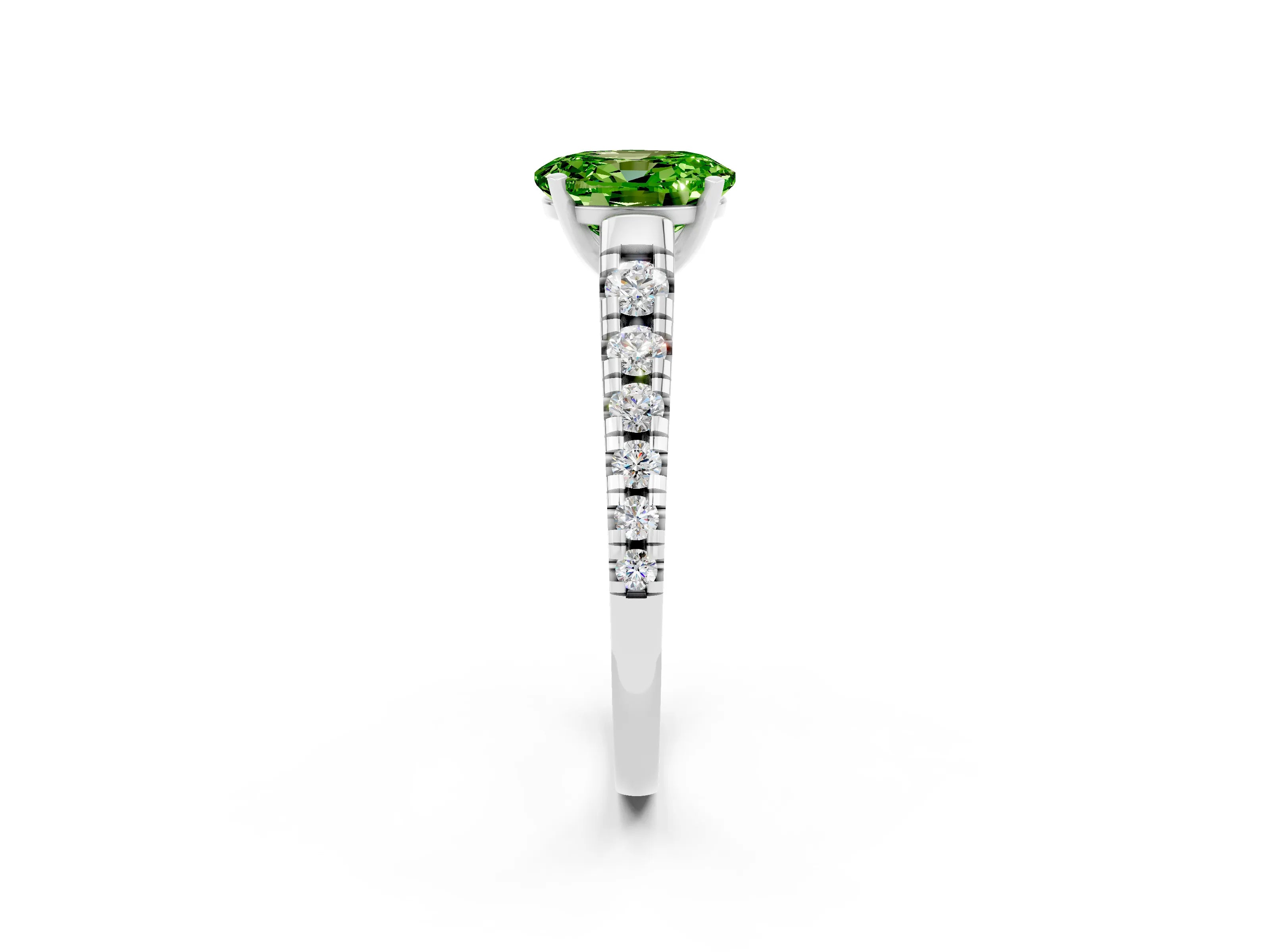 White gold Oval Cut Peridot Solitaire Ring with Cathedral Setting and Pavé Band_2