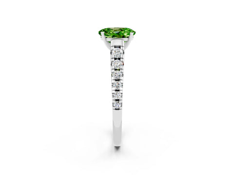 White gold Oval Cut Peridot Solitaire Ring with Cathedral Setting and Pavé Band_2