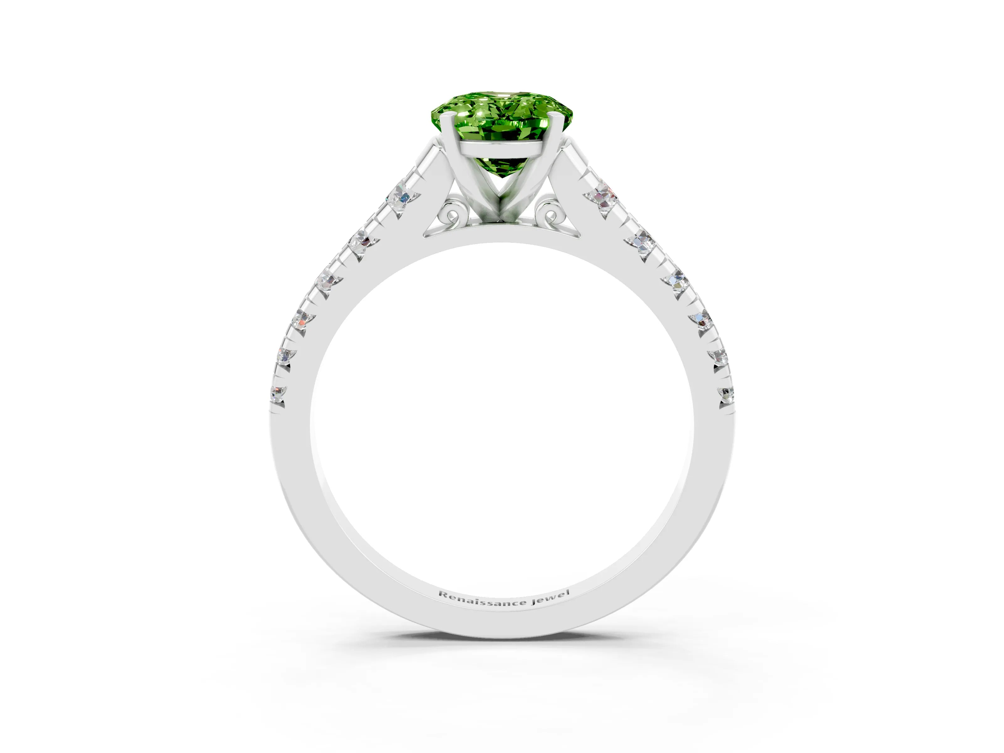 White gold Oval Cut Peridot Solitaire Ring with Cathedral Setting and Pavé Band_3