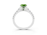White gold Oval Cut Peridot Solitaire Ring with Cathedral Setting and Pavé Band_3
