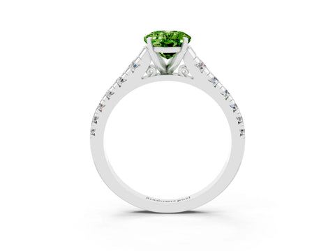 White gold Oval Cut Peridot Solitaire Ring with Cathedral Setting and Pavé Band_3