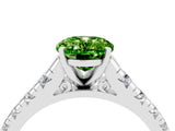 White gold Oval Cut Peridot Solitaire Ring with Cathedral Setting and Pavé Band_4