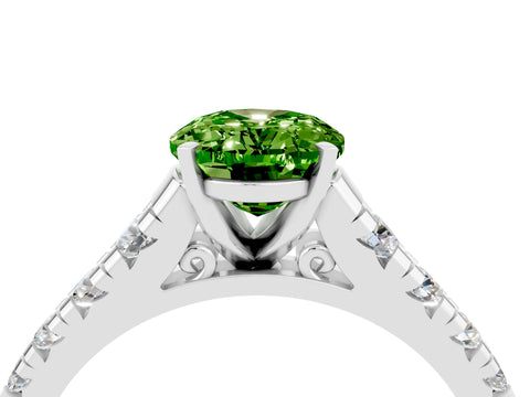 White gold Oval Cut Peridot Solitaire Ring with Cathedral Setting and Pavé Band_4