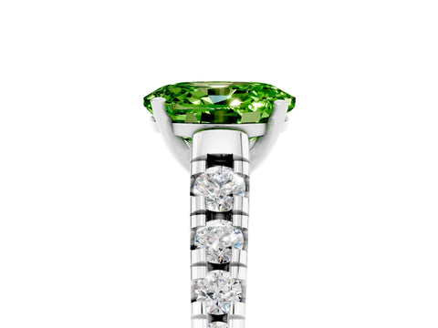 White gold Oval Cut Peridot Solitaire Ring with Cathedral Setting and Pavé Band_5