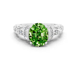 White gold Oval Cut Peridot Solitaire Ring with Filigree Band and Four-Prong Setting_24