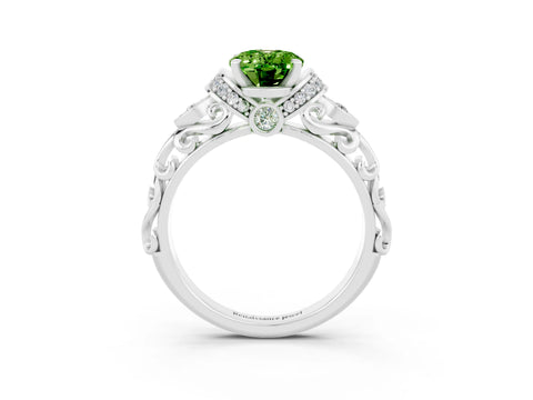 White gold Oval Cut Peridot Solitaire Ring with Filigree Band and Four-Prong Setting_27