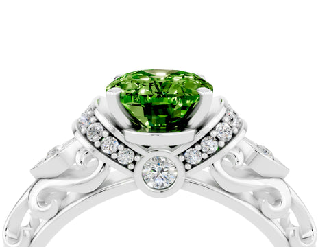 White gold Oval Cut Peridot Solitaire Ring with Filigree Band and Four-Prong Setting_28
