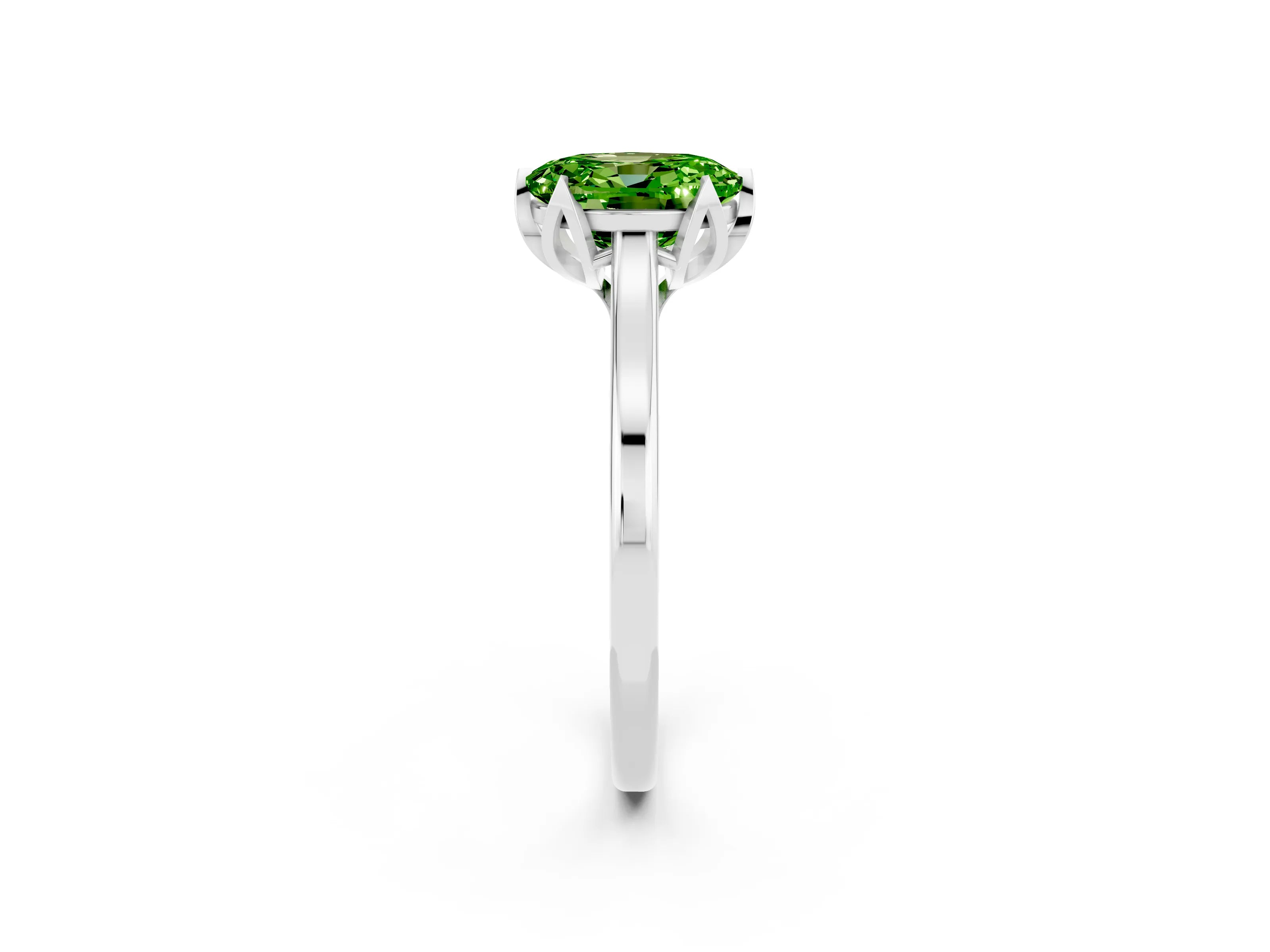 White gold Oval Cut Peridot Solitaire Ring with Flower Prong Setting and Classic Band_14