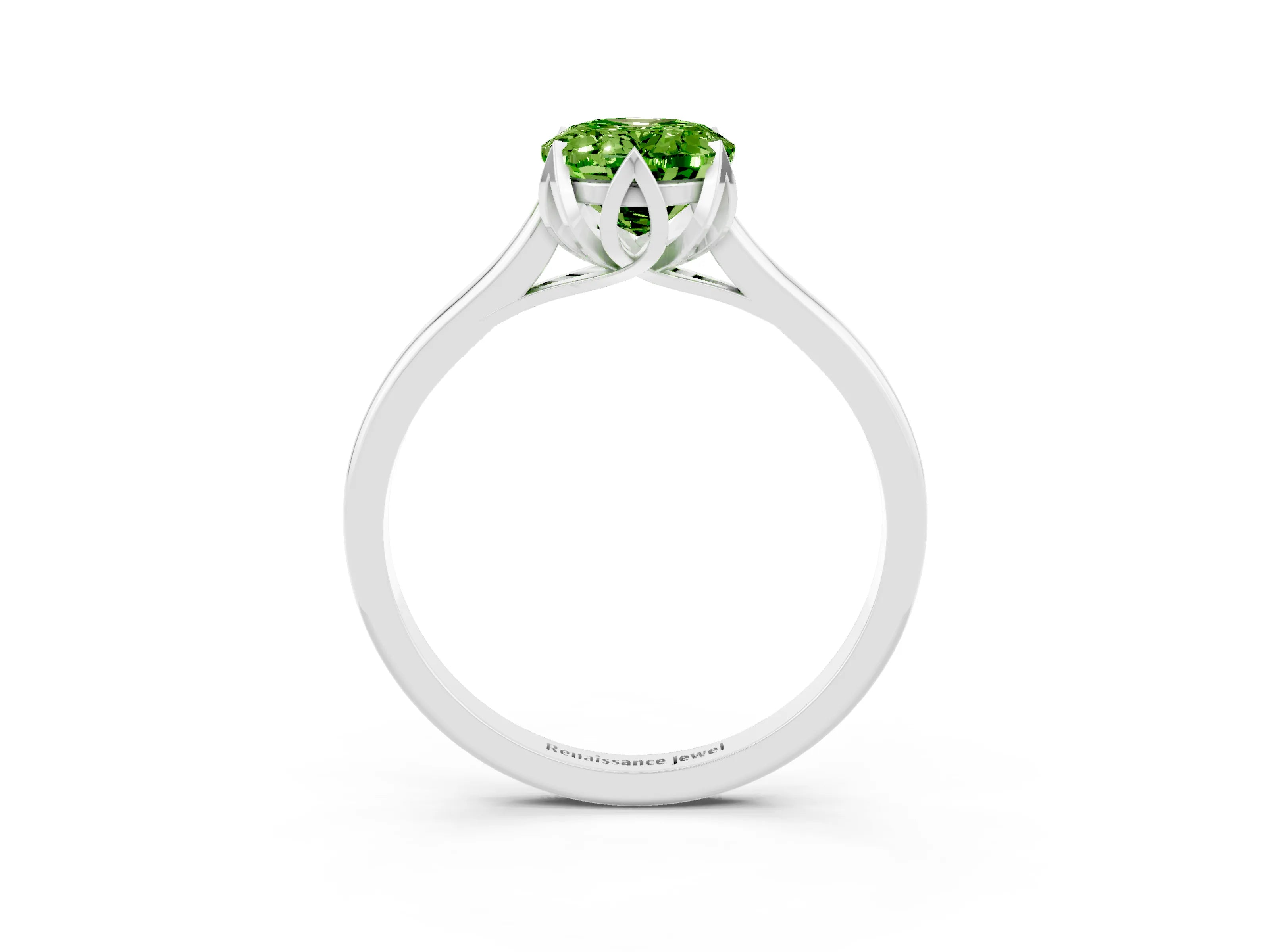 White gold Oval Cut Peridot Solitaire Ring with Flower Prong Setting and Classic Band_15