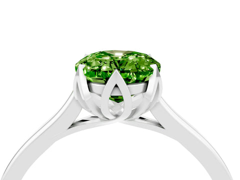 White gold Oval Cut Peridot Solitaire Ring with Flower Prong Setting and Classic Band_16