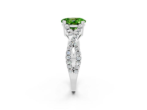 White gold Oval Cut Peridot Solitaire Ring with Four-Prong Setting and Twisted Pavé Band_2