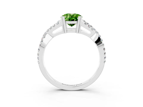 White gold Oval Cut Peridot Solitaire Ring with Four-Prong Setting and Twisted Pavé Band_3