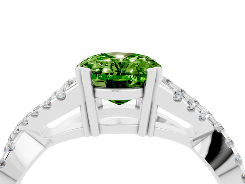 White gold Oval Cut Peridot Solitaire Ring with Four-Prong Setting and Twisted Pavé Band_4