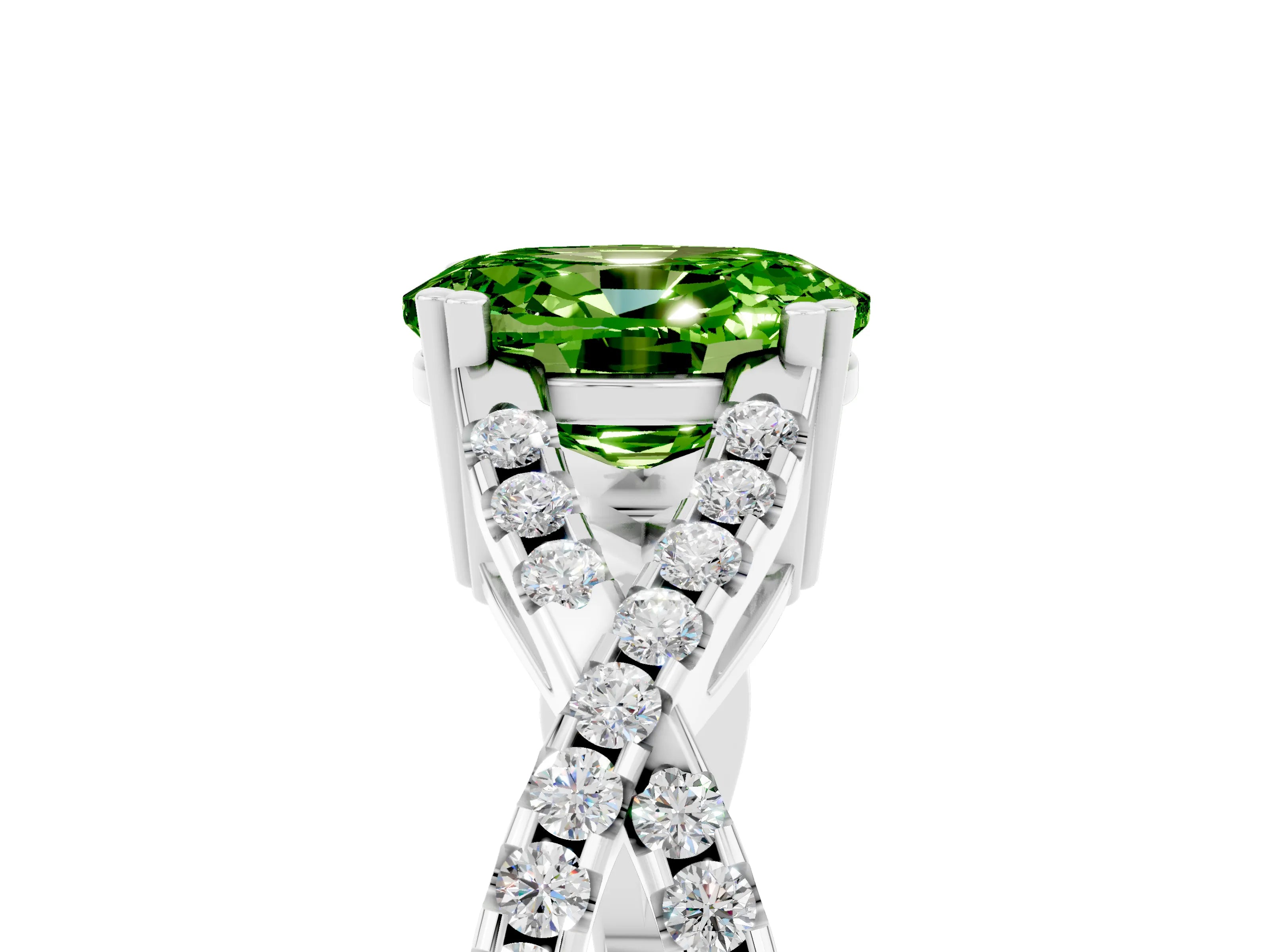 White gold Oval Cut Peridot Solitaire Ring with Four-Prong Setting and Twisted Pavé Band_5