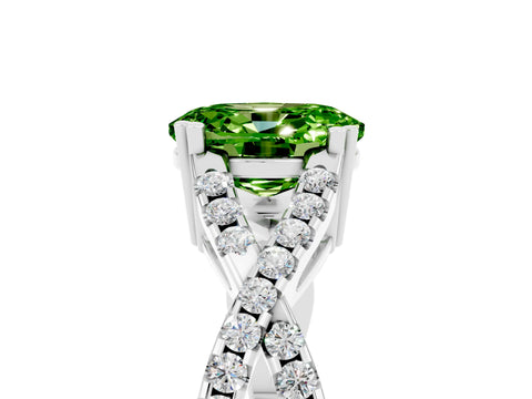 White gold Oval Cut Peridot Solitaire Ring with Four-Prong Setting and Twisted Pavé Band_5