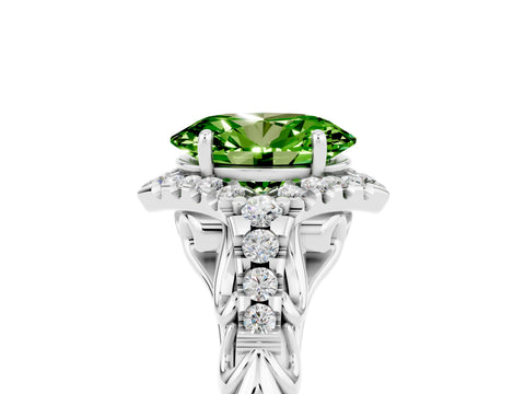 White gold Oval Cut Peridot Solitaire Ring with Hidden Halo and Pavé Band_41