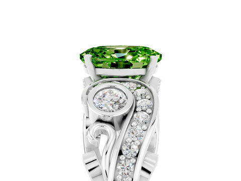 White gold Oval Cut Peridot Solitaire Ring with Milgrain Pavé Band and Four-Prong Setting_17
